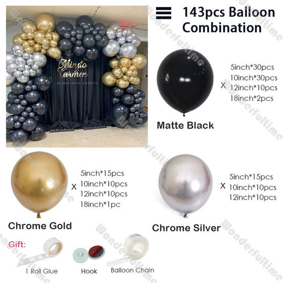 111pcs Chrome Silver Balloon Garland Wedding Decoration Black