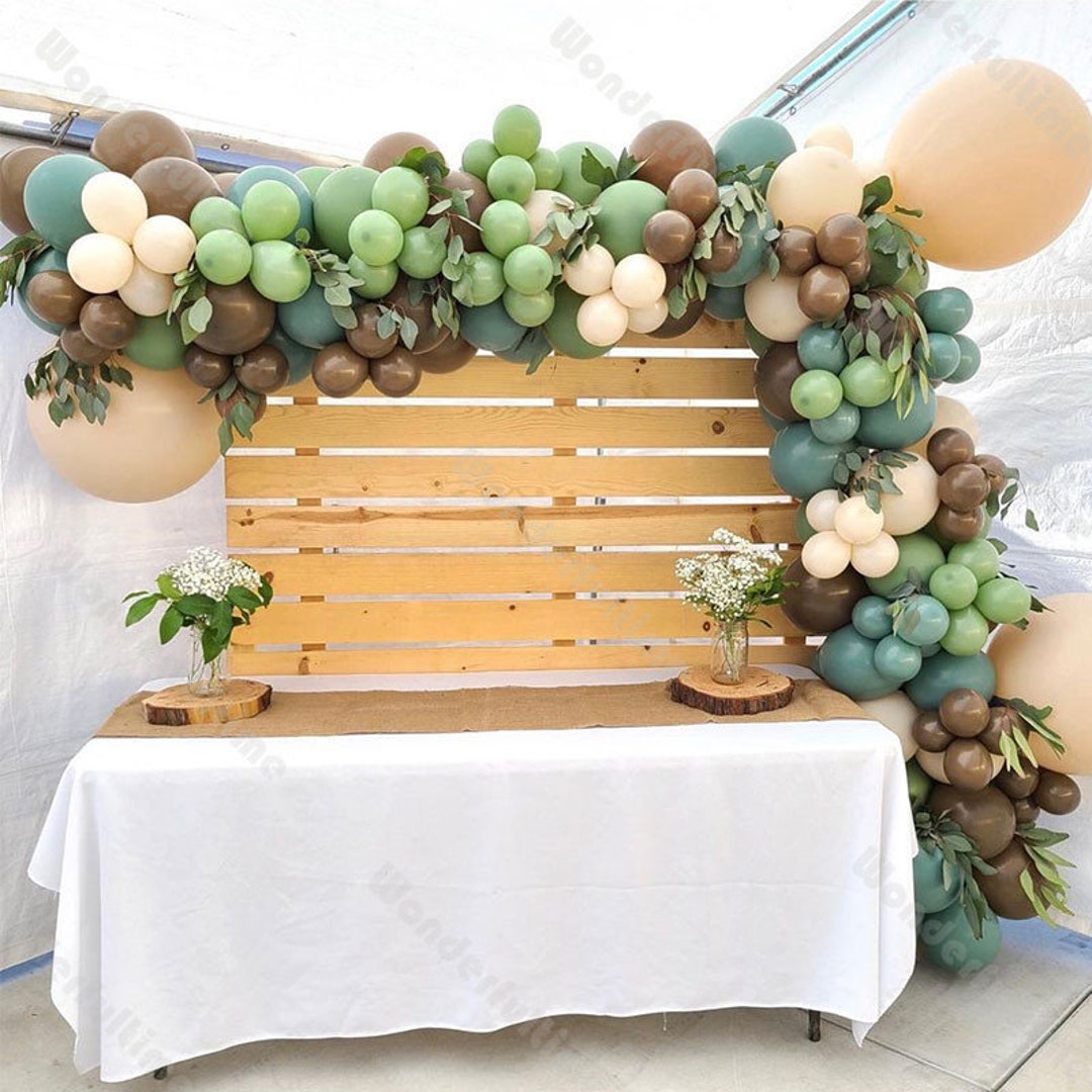60PCS Sage Green Eucalyptus Avocado Blush Cream Tan Brown 10 Inch Balloon Garland Arch Backdrop For Rustic Wed