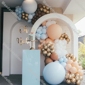 178pcs Blue Gold White Cream Peach Caramel Cocoa Balloons Arch Garland Kit Baby Shower Decoration Birthday Party Balloon Decor Set