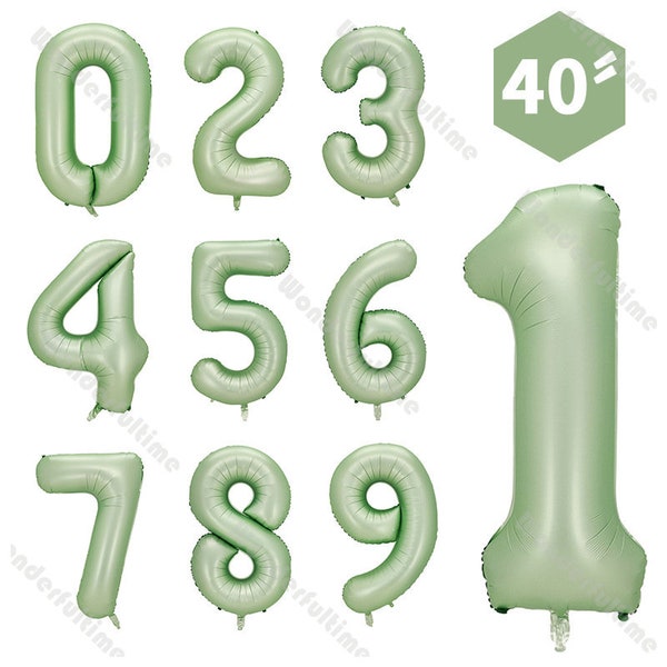 40"Olive Green Mylar Foil Number Balloons,Jumbo Number Balloons 0-9,Wedding Anniversary Balloons,Yellow Number Balloon,Baby Shower Balloons