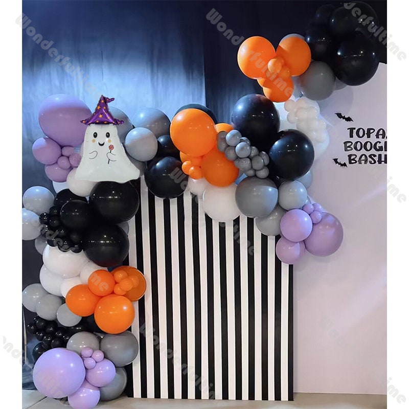 157pcs Spooky Balloon Arch Purple Black Magic Hat Spooky Balloon Halloween Kid Parties Fall Baby Shower Haunted House Party