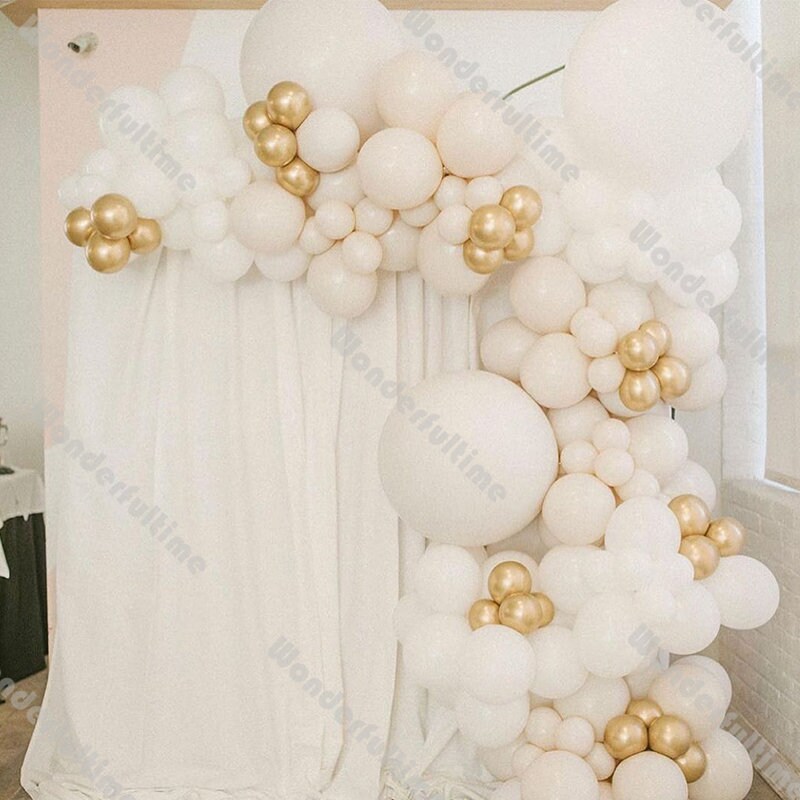 136pcs Natural Sand Balloon Arch White Gold Balloons Garland Kit Bridal ...