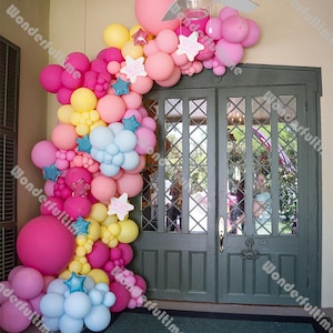 175pcs Pink Balloons Arch DIY 5th Birthday Party Decoration Hot Pink Peach Blue Yellow Star Balloon Garland 5th Birthday Baby Shower Decor