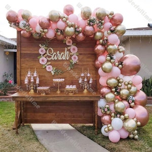 153pcs Macaron Baby Pink Chrome Oro rosa Palloncino bianco Ghirlanda Arco Forniture per matrimoni Baby Shower Festa di compleanno Decorazione per addio al nubilato