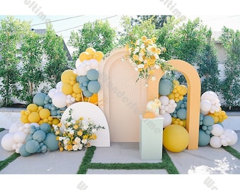 118/168pcs Sunshine Balloon Kit Sand Blue Yellow Boho Sun Balloons Baby Shower Boys 1st Birthday Gender Reveal Here Comes the Son Backdrop