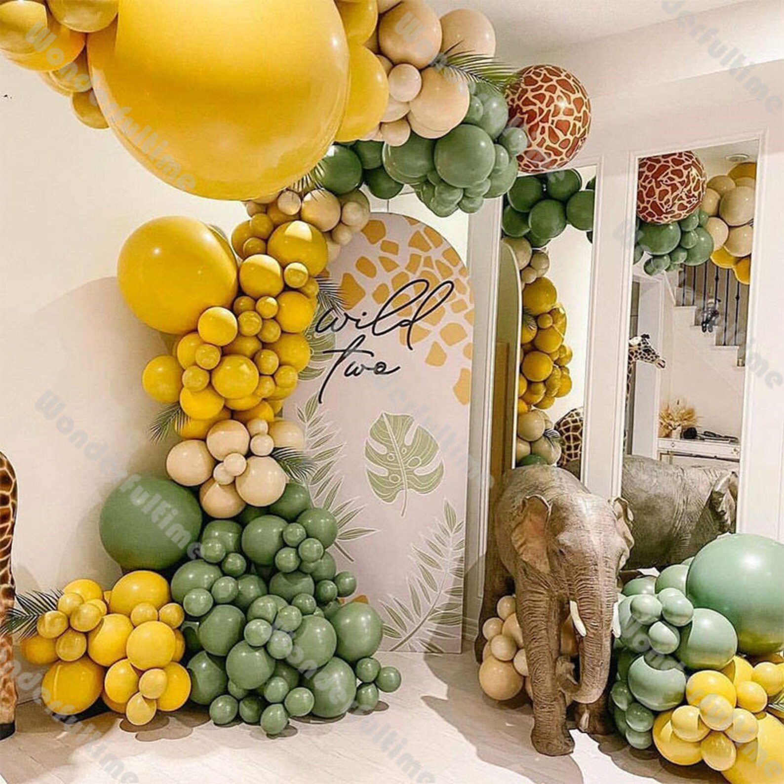 185pcs Matte Lemon Yellow Balloons Garland Dusty Green