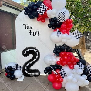 175/176pcs Matte Red Black White Balloon Garland Arch Kit Racing Car Birthday Party Decoration Track Flag Background Baby Shower Decor