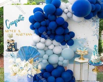 118pcs Doubled Matte Deep Blue Balloon Arch Garland Wedding Decoration Double Macaron Light Gray Blue Balloons Set Birthday Decor Supplies