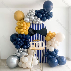 DIY Matte Navy Blue Balloon Arch Garland Birthday Decoration Matte Lemon Natural Sand Chrome Silver Balloons Set Baby Shower Wedding Decor