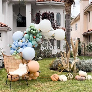 126pcs Macaron Blue Cream Peach Blush Balloon Garland Arch Kit Bridal Shower Decoration Birthday Party Baby Shower Wedding Supplies