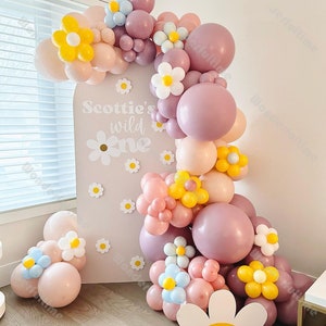 176 pezzi Ghirlanda di palloncini margherita Viola Bianco Rosa Palloncini margherita Boho Bridal Shower Due Groovy Compleanno Baby Shower Genere Rivela Decorazione di nozze