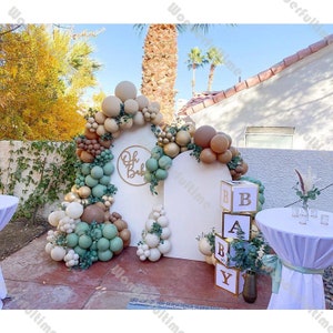 133/255pcs Dusty Green Balloon Garland Beige Baby Shower Decoration Doubled Apricot Gold Caramel Balloon Arch Wedding Birthday Party Decor