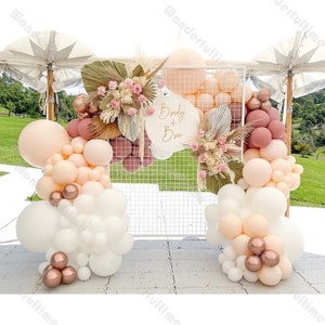 144pcs Cream Peach Balloon Garland Kit,Matte White,Dusty Pink,Chrome Rose Gold Balloon Arch,Boho Wedding Decor,Birthday Party,Baby Shower