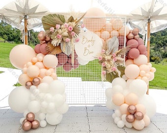 144pcs Cream Peach Balloon Garland Kit,Matte White,Dusty Pink,Chrome Rose Gold Balloon Arch,Boho Wedding Decor,Birthday Party,Baby Shower