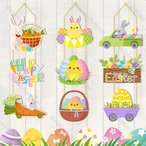 Personalized Wall Hanging Happy Easter Door Sign Easter Bunny Front Door Hanger Easter Welcome Sign Easter Door Wreath Spring Theme Decor