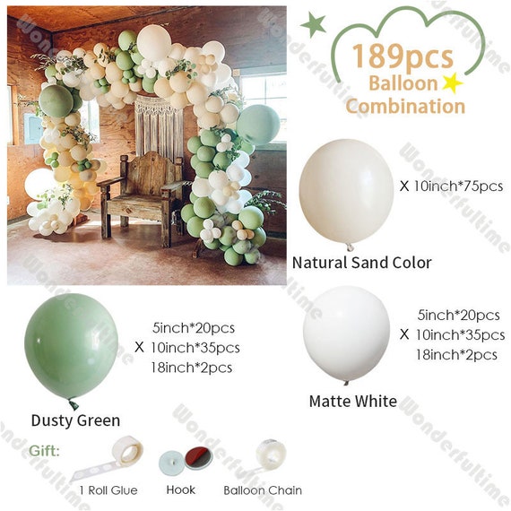 189pcs Dusty Green and White Balloon Garland Arch Wedding 