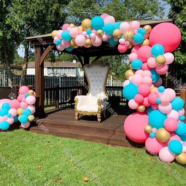 143pcs ballon mat arc-en-ciel, rose, bleu sarcelle, rose vif, or bricolage décor de douche de bébé, kit de guirlande d'arche de ballon en latex, douche nuptiale, fête d'anniversaire adulte