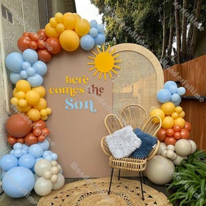 123pcs Boho Balloon Garland Natural Sand Lemon Blue Balloon Backdrop Baby Shower Gender Reveal Kids Party Decor Bridal Shower Wedding Decor