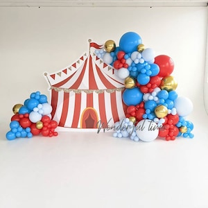 152pcs Circus Theme Balloon Garland Gender Reveal Decoration Matte Blue Red Gold Balloon Arch DIY Boys Birthday Party Baby Shower Background