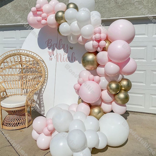 94pcs Macaron Bébé Rose Ballon Arche Guirlande Kit Décoration de Mariage Matte Blanc Chrome Or Ballons Set Douche Nudal Fête Décor