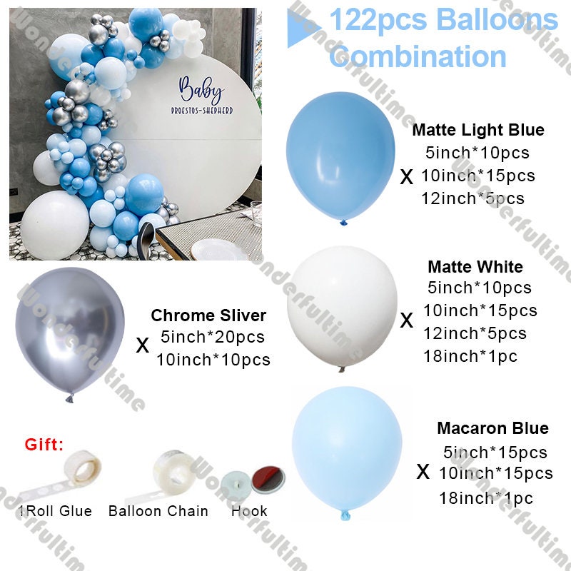 Ballons bleus métalliques, lot de 60 ballons bleu macaron de