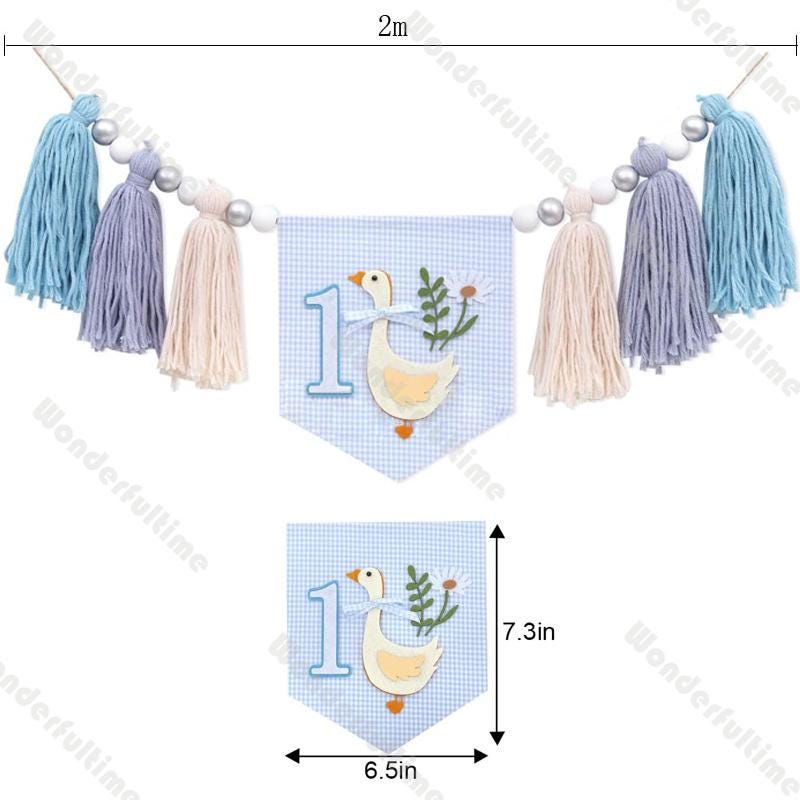ZGDEIWGF Couronne Et Fanion 1er Anniversaire – Bleu Et Blanc – Déco Fête Et Accessoire Photo Pour Bébé