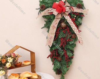 Couronne de Noël amusante pour l'extérieur Couronne d'hiver avec queue Couronne de vacances Couronne pour porte d'entrée et décorations murales pour porte