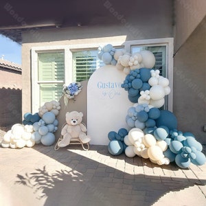 182/122pcs Slate Blue White Balloon Arch Kit Boy Birthday Decoration DIY Blue Beige Balloon Garland Baby Shower Wedding Bridal Shower Decor