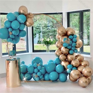 100pcs Teal Balloon Arch, Gold Balloon Garland, Aqua Blue Wedding Decoration, Kids First Birthday Party, Baby Shower, Bridal Shower, Fidanzamento