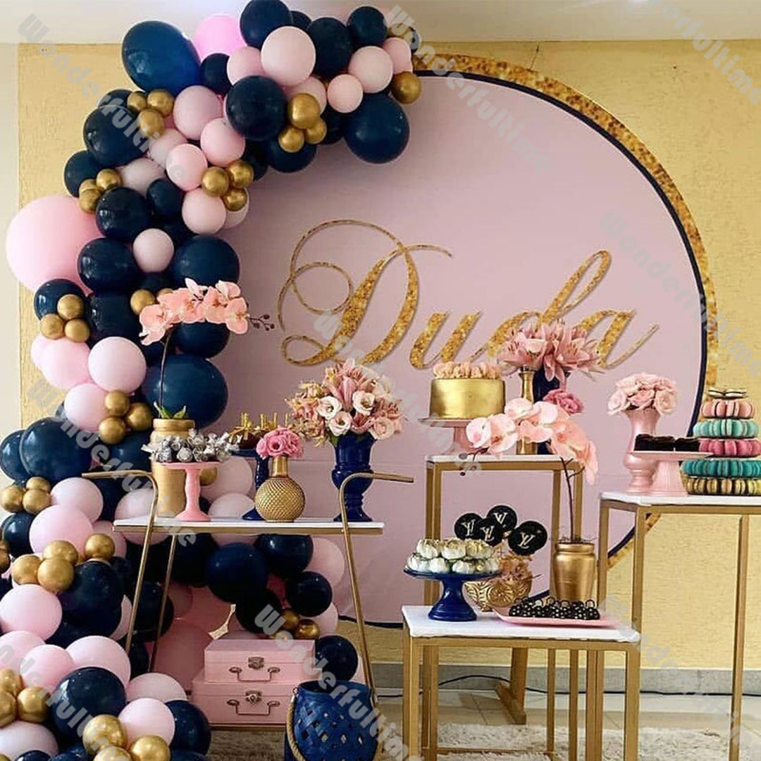 6-12ft Matte Navy Blue Macaron Baby Pink Balloons Arch Chrome Gold