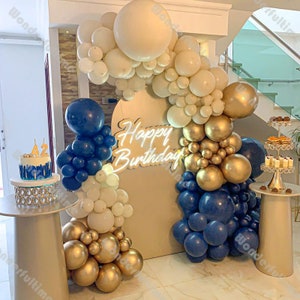 79/158pcs Natural Sand Beige Balloon Arch Garland Gold Navy Blue Balloons Set HAPPY BIRTHDAY Decoration Baby Shower Party Wedding Supplies