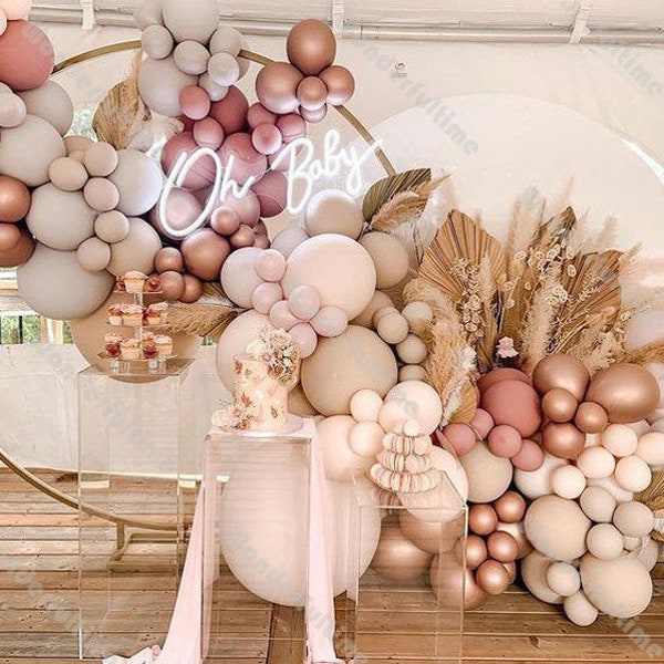 147pcs Doubled Dusty Pink Apricot Cream Peach Rose Gold Balloons Garland Arch Kit Wedding Baby Shower Birthday Party Anniversary Decoration