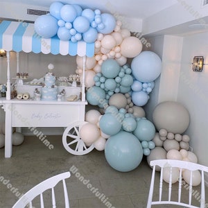143pcs Balloons Arch Garland Kit Doubled Stuffed Cream Peach Sand Gray Pastel Blue Dusty Blue Balloons Decoration Baby Shower Wedding Decor