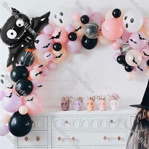77pcs Pastel Peach Pink Balloons Arch Kit Matte Black Ivory Balloons Garland Kit Halloween Balloon Decor Halloween Party Supplies Background