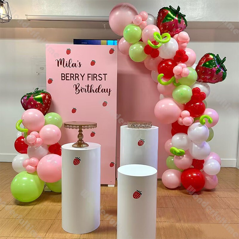 100pcs Summer Balloon Arch Fruit Red Pink Green Balloons Baby Girl 1st Berry Princess Birthday Sweet One Strawberry Themed