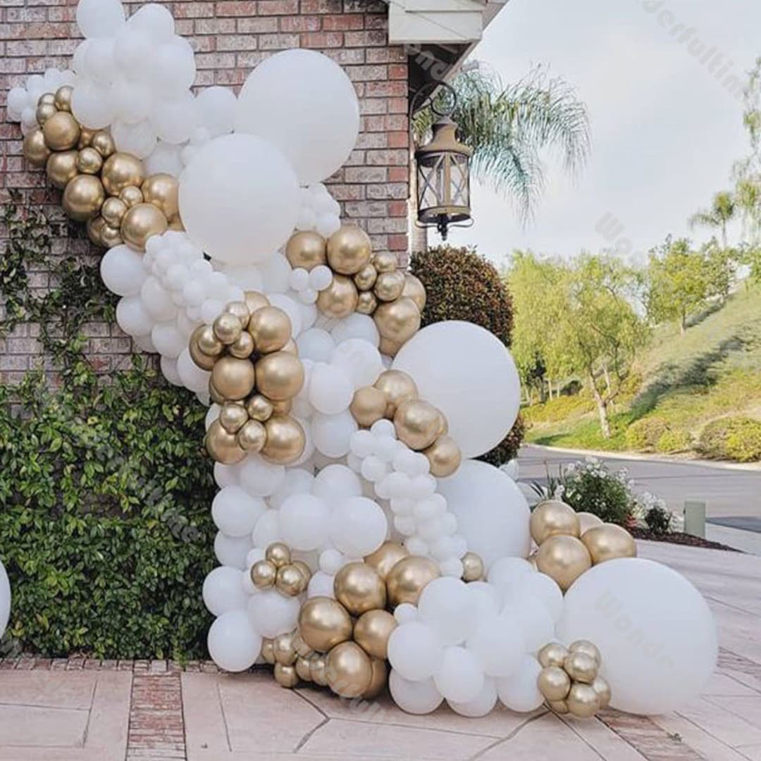 190pcs Matte White Balloons Garland Kit Chrome Gold Balloon Arch ...