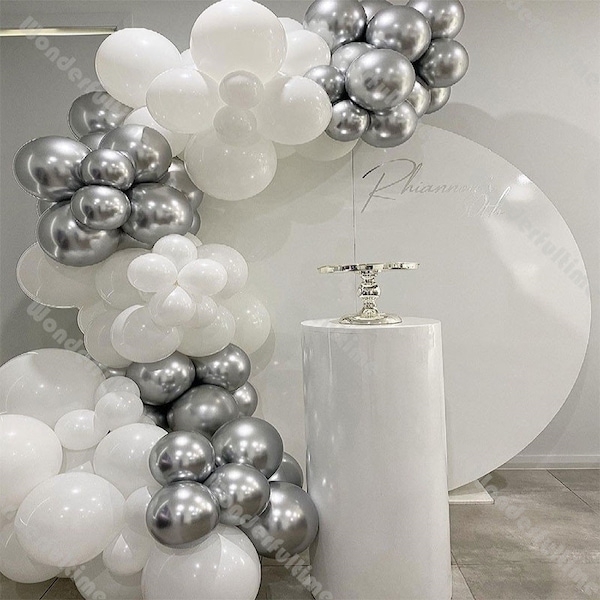 86pcs Matte White Chrome Silver Balloon Garland Arch Kit Wedding Supplies Bridal Shower Baby Shower Birthday Party Anniversary Decoration