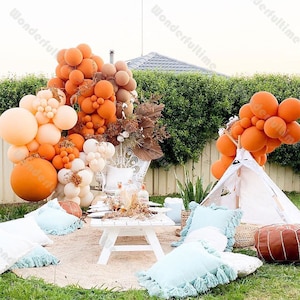 132pcs Matte Orange Mocha Brown Doubled Cream Peach Balloons Garland Arch Kit Halloween Decoration Wedding Baby Shower Birthday Party Decor