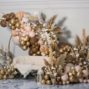 DIY Coffee Gold Balloon Garland Retro Wedding Decoration Double Apricot Cream Peach Balloon Arch Birthday Party Decor Baby Shower Background