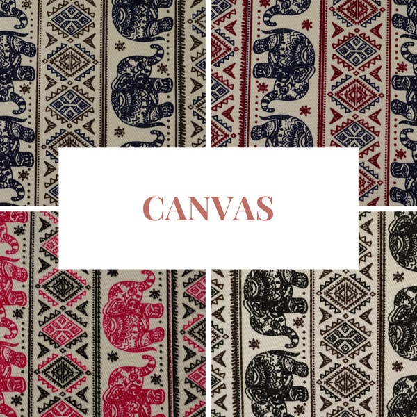 Canvas Elephant Print Fabric, Bag Making, Craft, Heavy Cotton, 395gsm, 112cm wide