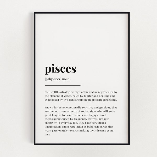 Instant Download Printable Wall Art, Pisces Definition Meaning, Pisces Gift, Digital Download Print, Quote Print, Pisces Definition Print