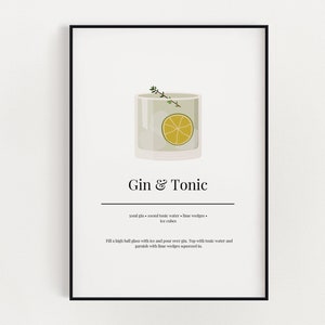 GIN AND TONIC Cocktail Printable Wall Art | Kitchen Wall Art | Cocktail Recipe Print | Instant Download | Digital Download | Bar Cart Decor
