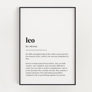 Instant download afdrukbare muurkunst, Leo definitie betekenis, Leo geschenk, digitale download print, offerte afdrukken, Leo definitie afdrukken