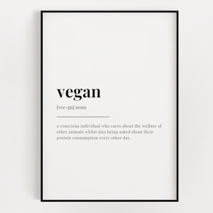 VEGAN DEFINITION PRINT | Wall Art Print | Vegan Decor| Definition Print | Quote Art