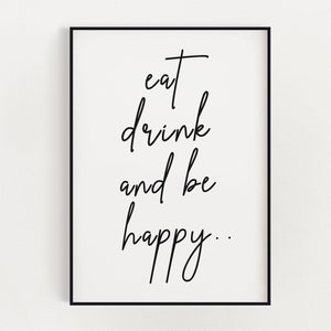 Kitchen Wall Art, Instant Download, Eat Drink And Be Happy, Kitchen Decor, Digital Download, Funny Wall Art, Kitchen Poster, Home Decor