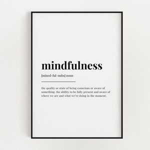 MINDFULNESS DEFINITION PRINT, Wall Art Print, Quote Wall Art, Wall Decor, Mindfulness Gift, Motivational Wall Art, Spiritual Wall Art