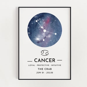 CANCER ZODIAC SIGN Print, Wall Art, Cancer Gifts, Zodiac Gift, Astrology Gifts, Constellation Print, Horoscope Art, Art Print