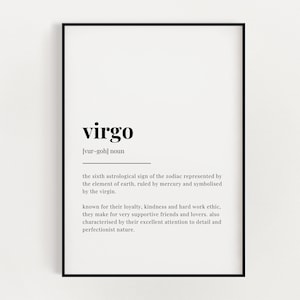 VIRGO DEFINITION PRINT, Wall Art, Virgo Print, Gift for Virgo, Zodiac Sign, Astrology Gifts, Typography Print, Dictionary Print, Art Print