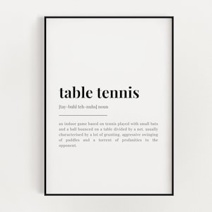 TABLE TENNIS DEFINITION Print, Wall Art Prints, Quote Wall Art, Game Room Decor, Wall Art, Table Tennis Player Gift, Table Tennis Wall Art