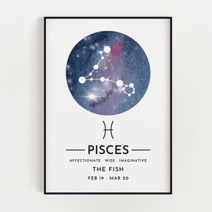 PISCES Star Sign Wall Art Print | Constellation Art Print | Pisces Print | Horoscope Print | Celestial Art | Home Decor